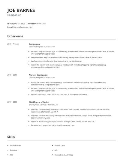 Companion Resume