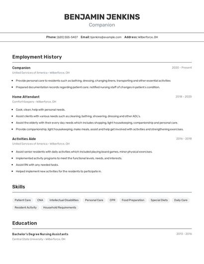 Companion Resume