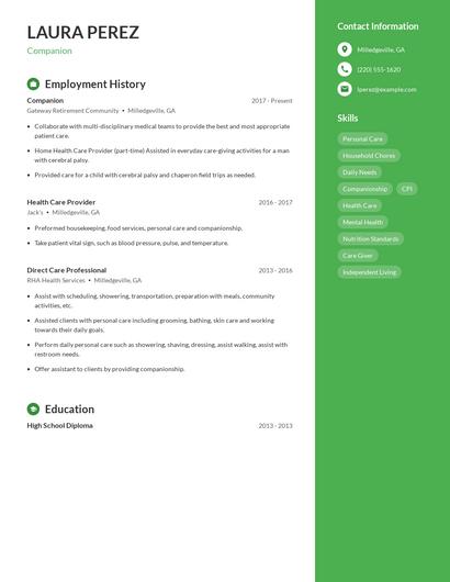 Companion Resume