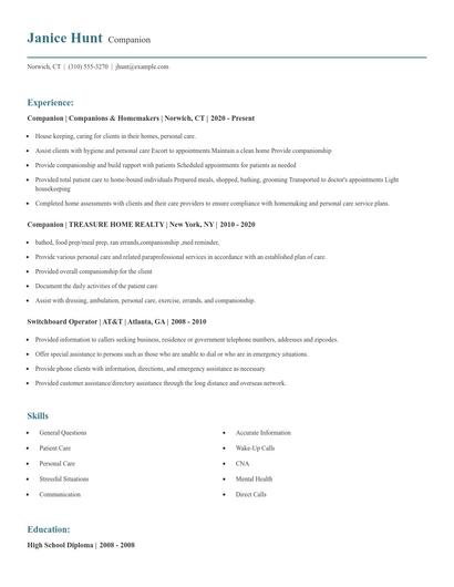 Companion Resume