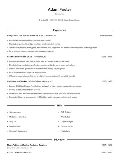 Companion Resume