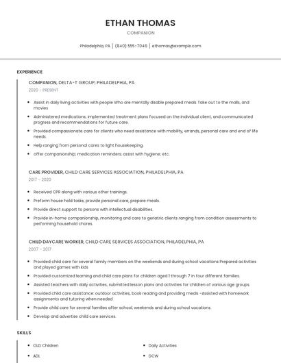 Companion Resume