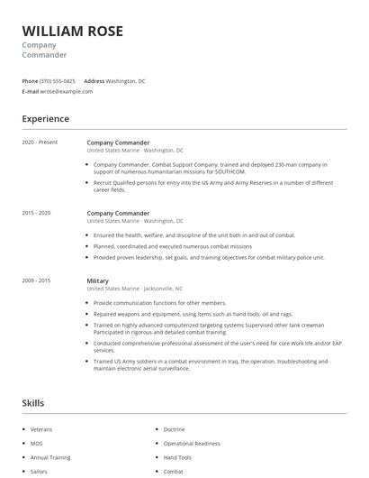 Company Commander Resume