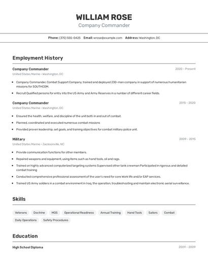 Company Commander Resume
