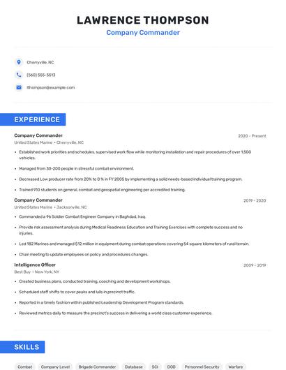 Company Commander Resume