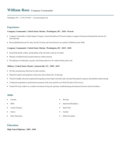 Company Commander Resume