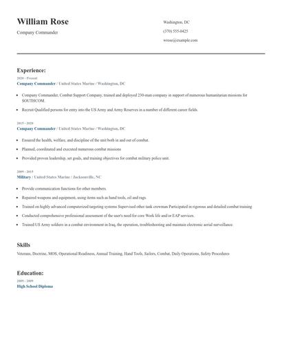 Company Commander Resume
