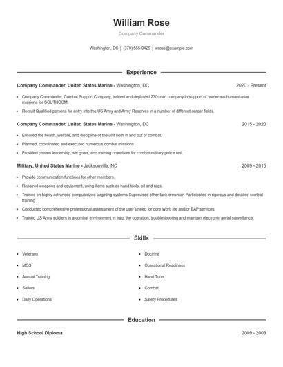 Company Commander Resume