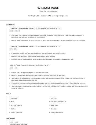 Company Commander Resume