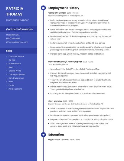 Company Dancer Resume