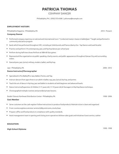 Company Dancer Resume