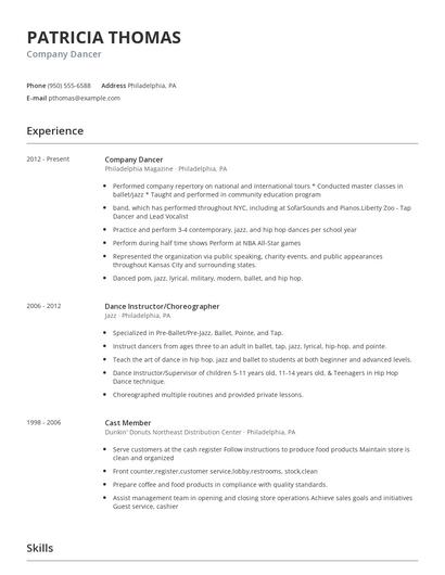 Company Dancer Resume