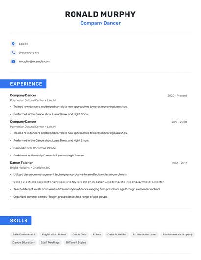 Company Dancer Resume