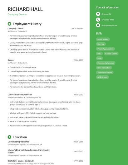 Company Dancer Resume