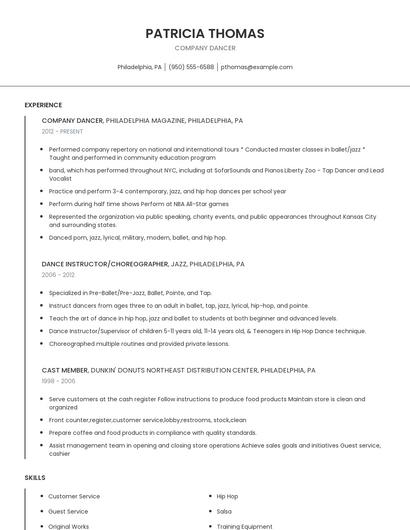 Company Dancer Resume