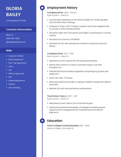 Company Driver Resume