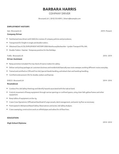 Company Driver Resume