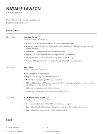 Company Driver Resume