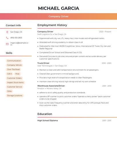 Company Driver Resume