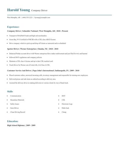 Company Driver Resume