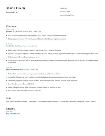 Company Driver Resume