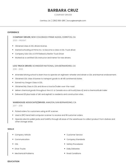 Company Driver Resume