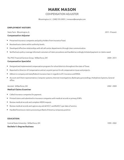 Compensation Adjuster Resume