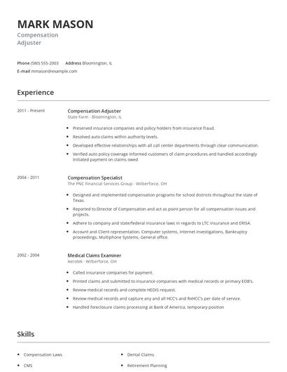 Compensation Adjuster Resume