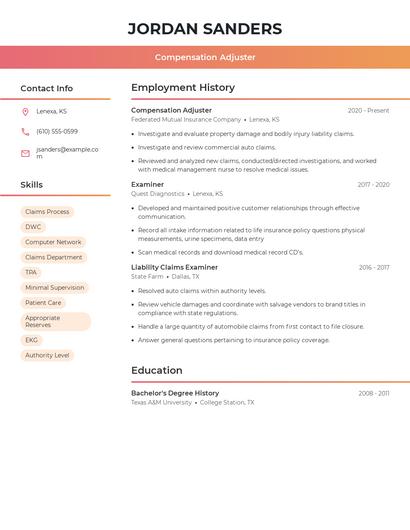 Compensation Adjuster Resume
