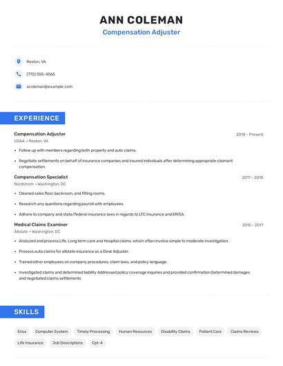 Compensation Adjuster Resume