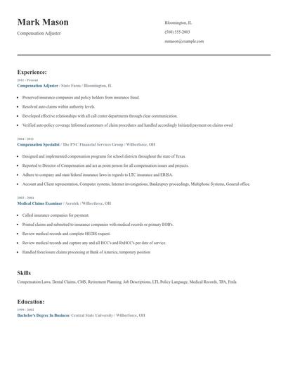 Compensation Adjuster Resume