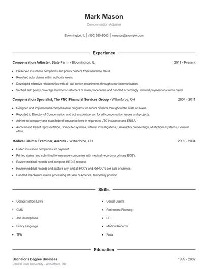 Compensation Adjuster Resume