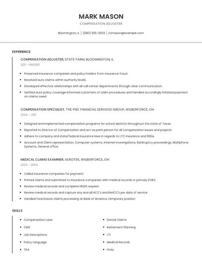 Compensation Adjuster Resume