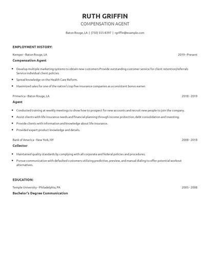 Compensation Agent Resume