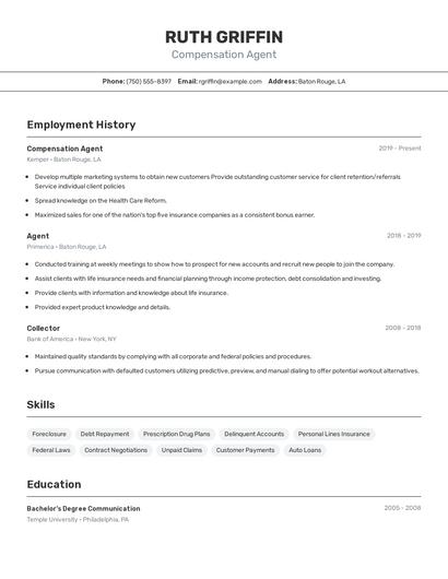Compensation Agent Resume