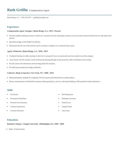Compensation Agent Resume