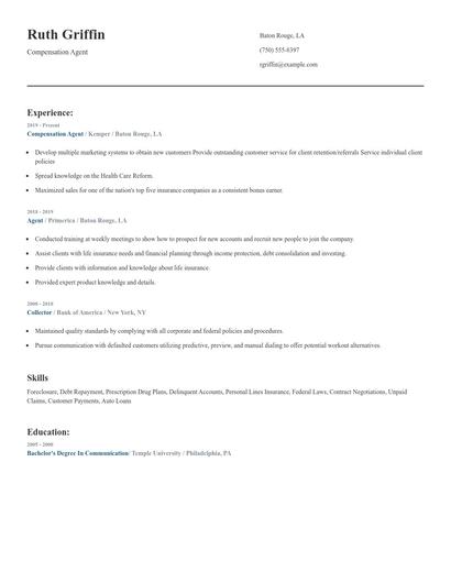 Compensation Agent Resume