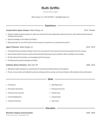 Compensation Agent Resume