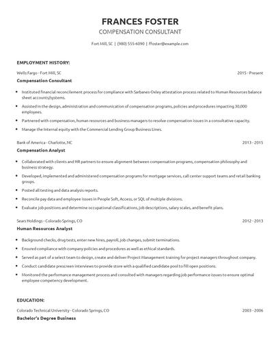 Compensation Consultant Resume