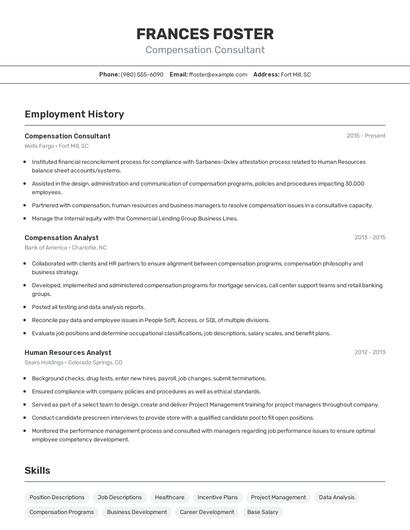 Compensation Consultant Resume