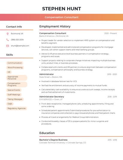 Compensation Consultant Resume