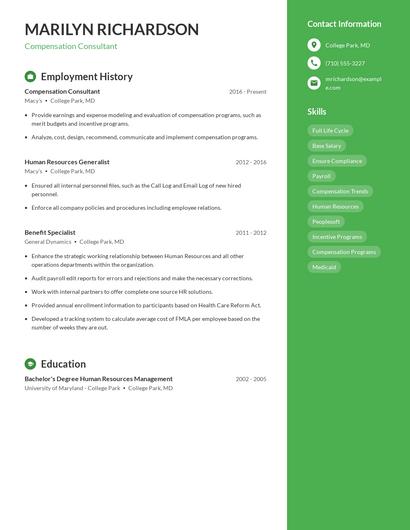 Compensation Consultant Resume