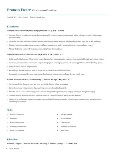 Compensation Consultant Resume