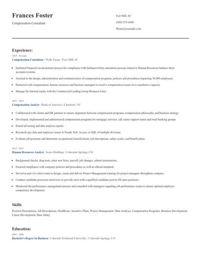 Compensation Consultant Resume