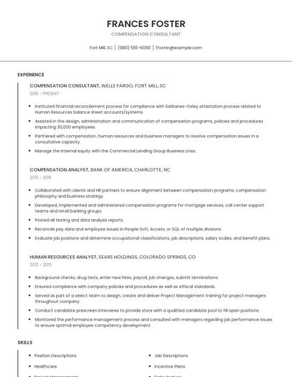 Compensation Consultant Resume
