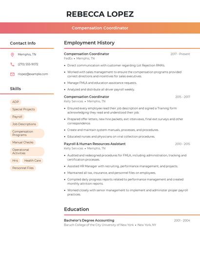 Compensation Coordinator Resume