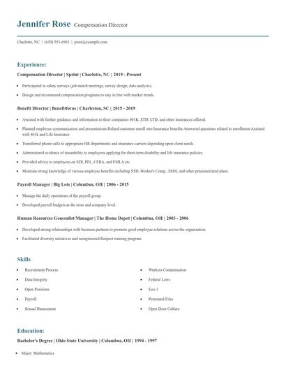 Compensation Director Resume