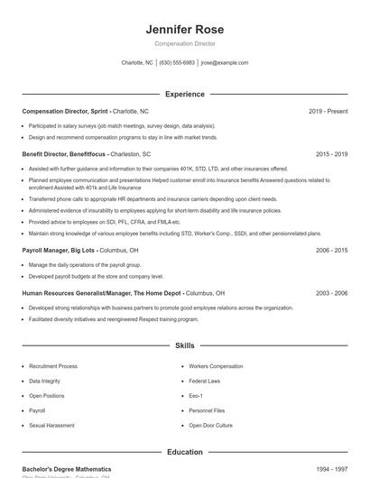 Compensation Director Resume