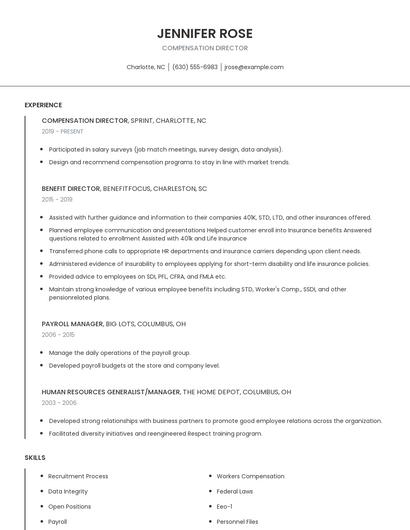 Compensation Director Resume
