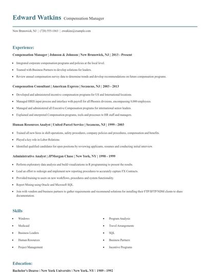 Compensation Manager Resume